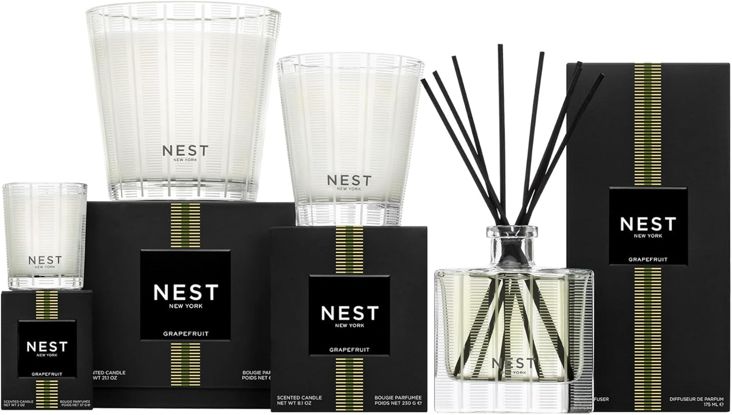 NEST New York Reed Diffuser, Moroccan Amber - 5.9 fl oz - Fragrance for Up to 90 Days - Reusable, Refillable Glass Holder - Includes 8 All-Natural Reed Sticks - Flame Free