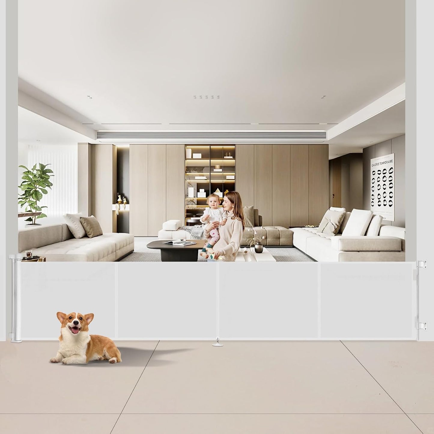 Miumoon 50 inch Retractable Baby Gates 34 inch Tall, Retractable Gate with Reinforced Strip Design to Prevent Crawling Through, Retractable Dog Gate for Stairs, Doorways, Hallways