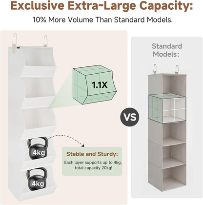 StorageWorks Basics Hanging Closet Organizer, 4-Shelf Wide Trapezoid Closet Shelves with Reinforced Anti-Sagging Support for Sweaters, Hoodies and Handbags, Foldable Storage Organizer, Beige