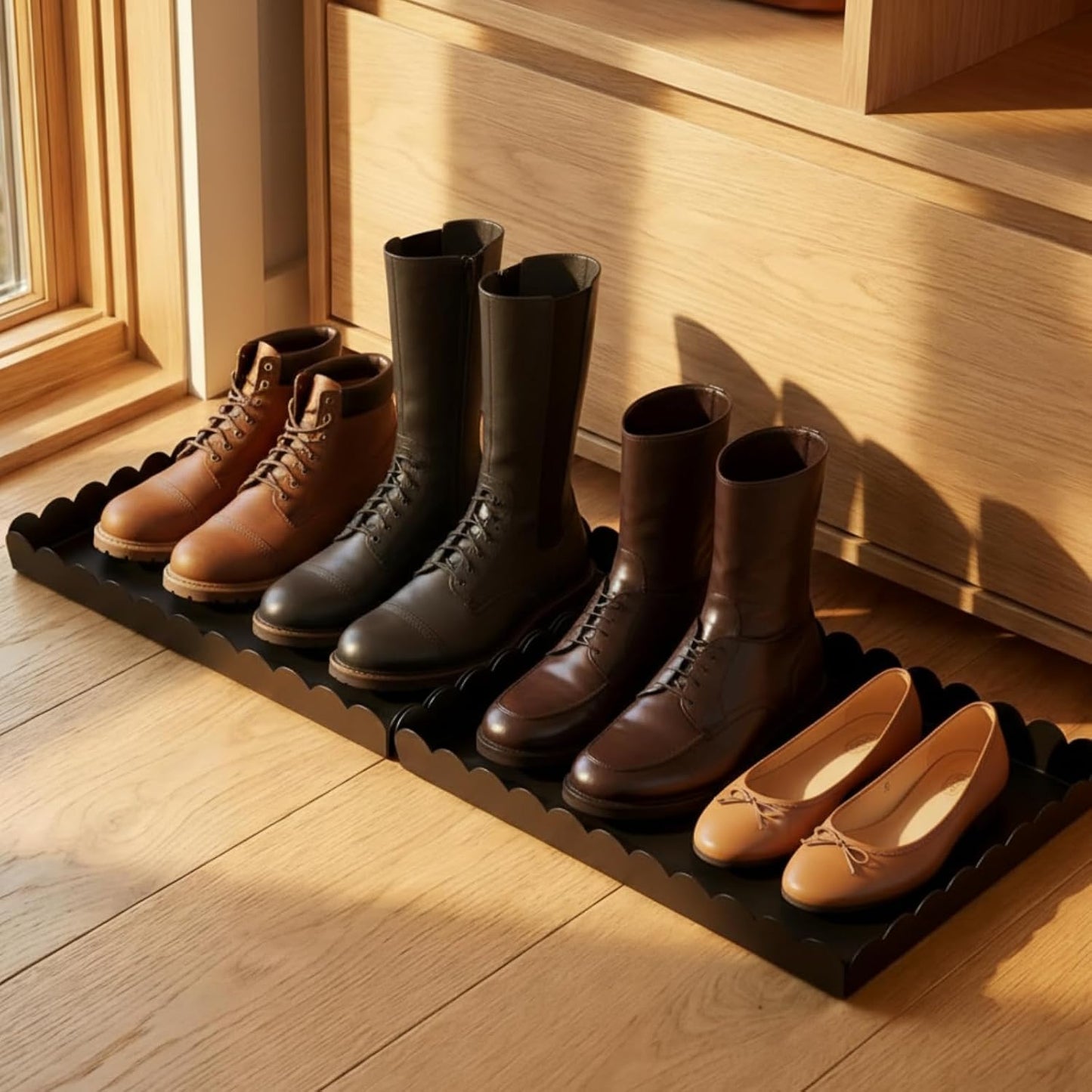 Maxdot 2 Pack Scalloped Iron Boot Tray for Entryway Indoor, Heavy Duty Shoe Mat 19.7" x 15.8" Waterproof Shoes Trays for Front Door Outdoor Multipurpose Mats for Boots, Pets, Plants