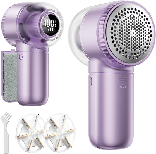 X-Large Fabric Shaver with Lint Brush, Rechargeable Lint Shaver with Digital Display, 3-Speeds, 6-Leaf Blades, 1200mAh Electric Lint Remover Sweater Shaver for Removing Fuzz and Pill
