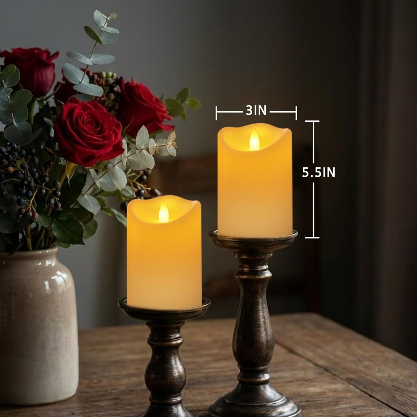 Outdoor Indoor Flameless Candles, Patented 3D Dual-LED, Set of 6 Slanted Top Durable Plastic Pillars with 2 Remotes & Timer, Non-Melting Waterproof Battery Candles for Patio Garden (Ivory)