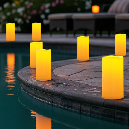 Amagic 3 Pack 4"x 6"8" 10" Outdoor Plastic Electric flameless Candles with Remote Control and Timer, Battery Operated Flickering LED Pillar Fake Candle for Home, Wedding Decor, Ivory