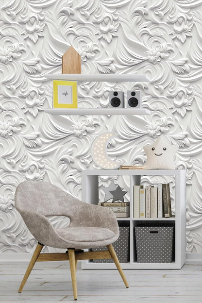 Floral Peel and Stick Wallpaper 3D Effect Interior Wall Décor Contact Paper Self Adhesive Removable Renter Friendly for Bedroom Living Cabinet Room 17.7in x 9.8ft (Not Textured Wallpaper