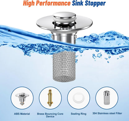 Vakabiu 2024 New Pop Up Bathroom Sink Drain Strainer Hair Catcher, Sink Drain Stopper with Removable Stainless Steel Filter Basket,for US Bathroom Sink Stopper Replacement (2PCS)
