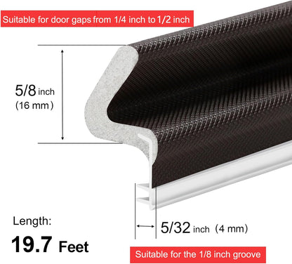 40FT Kerf V‑Shaped Weather Stripping Door Seal, Press‑in Seal for Pre‑Cut Slot Doors, Not Self‑Adhesive, Soundproof Draft Blocker for Exterior Front Doors, Fits Large Gaps, Easy DIY Install (White)