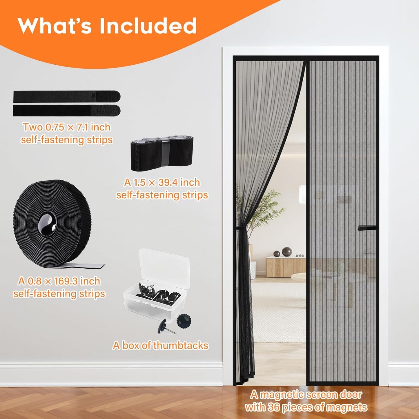 Magnetic Screen Door, Screen Door Mesh, Heavy-Duty Mesh Curtain, Door Net Keep Bugs Out, Hands Free Partition, Screen Size 38” × 83”, Fits 36” × 82” Doors, Pet & Kid Friendly, Black