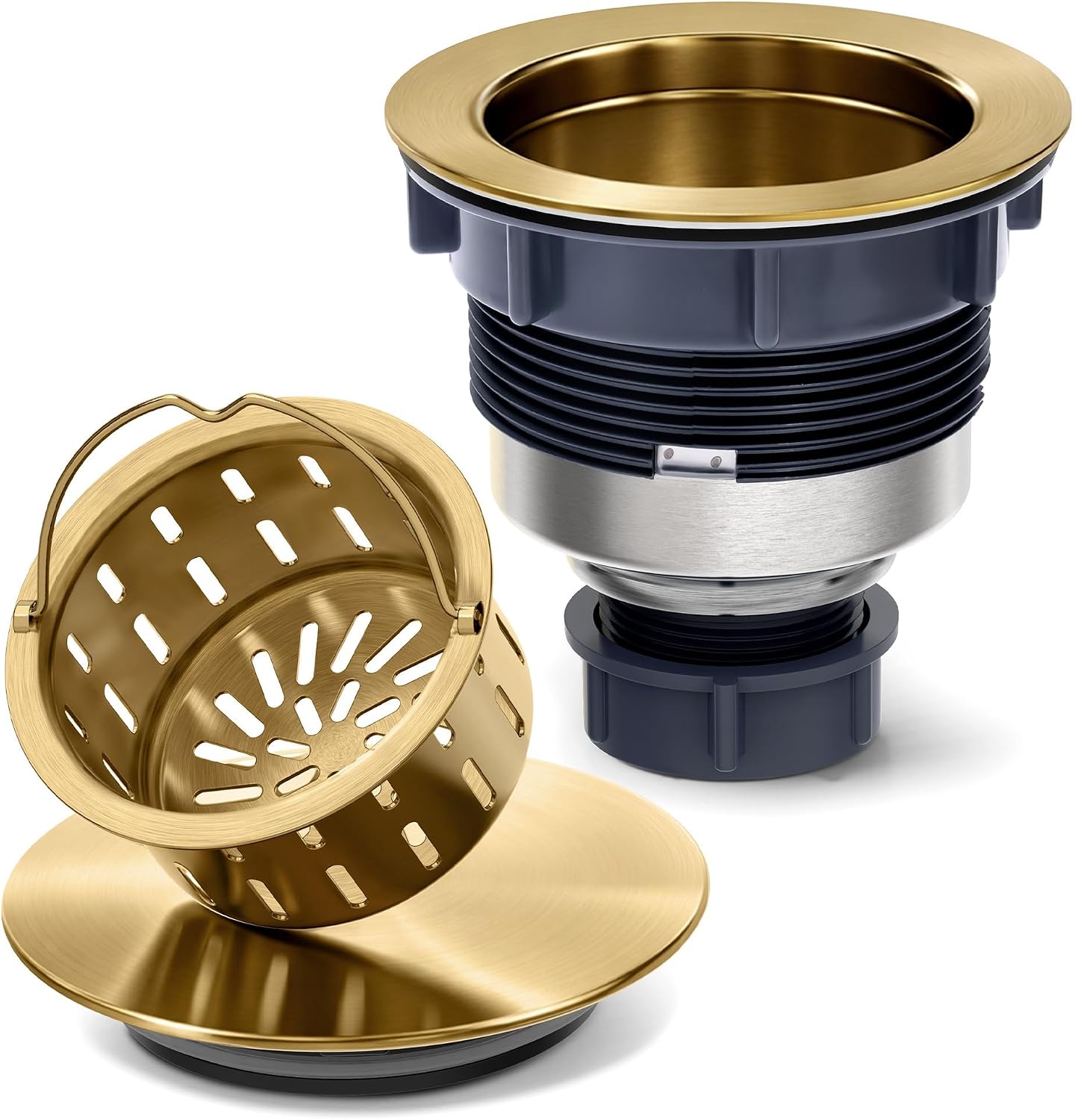 BOTEMY Kitchen Sink Drain Assembly with Removable Deep Basket Strainer, Anti-Clog Sink Drain Kit, Stainless Steel & ABS, Easy Clean Lift-Out Strainer, Fits Standard 3-1/2 Kitchen Sinks - Brushed