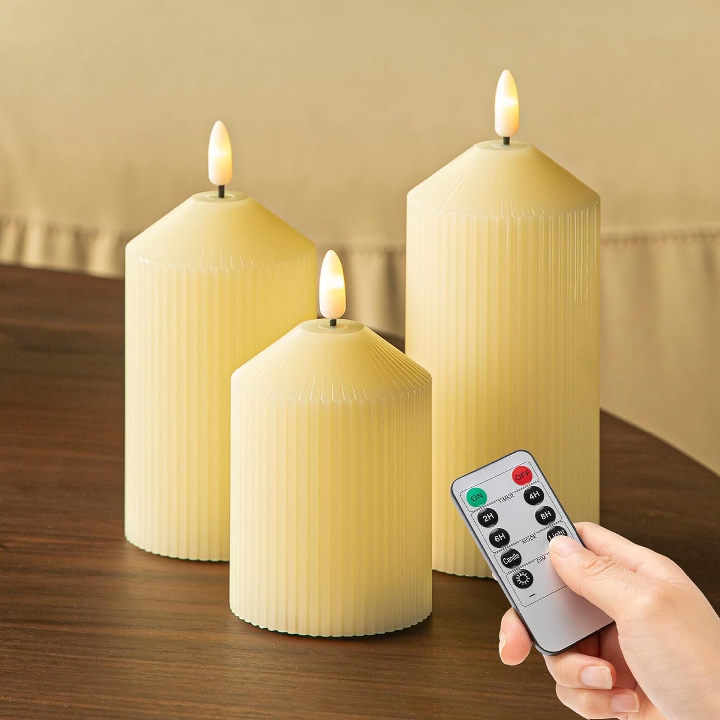LUSHARBOR Flameless Candles with Remote, 3 Pack Battery Operated Candles Flickering Real Wax LED Fake Pillar Candles with Timer for Wedding Home Party, White