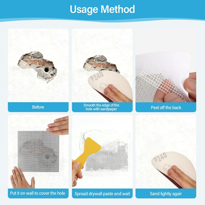 25 Pcs Drywall Repair Kit - 20 Self-Adhesive Mesh Patches for Walls (2/4/6/8 Inch), 2 Scrapers, 2 Sandpapers, 1 Gloves, Heavy Duty Large Hole Patch Repair for Drywall & Wall Holes