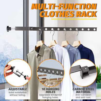 Clamp-on Clothes Drying Rack, No-Drill Foldable Laundry Drying Rack Clothing Wall Mounted, Indoor Outdoor Strong Load-Bearing Steel Laundry Hanger Dryer Rack for Balcony Window, 2 Pack