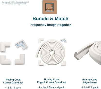 Roving Cove HeftyFit Corner Protector for Baby (4 Large Corners), Heavy-Duty Soft Rubber Foam Furniture Corner Bumper Guards, 3M Adhesive Pre-Taped, Oyster White (Off White)