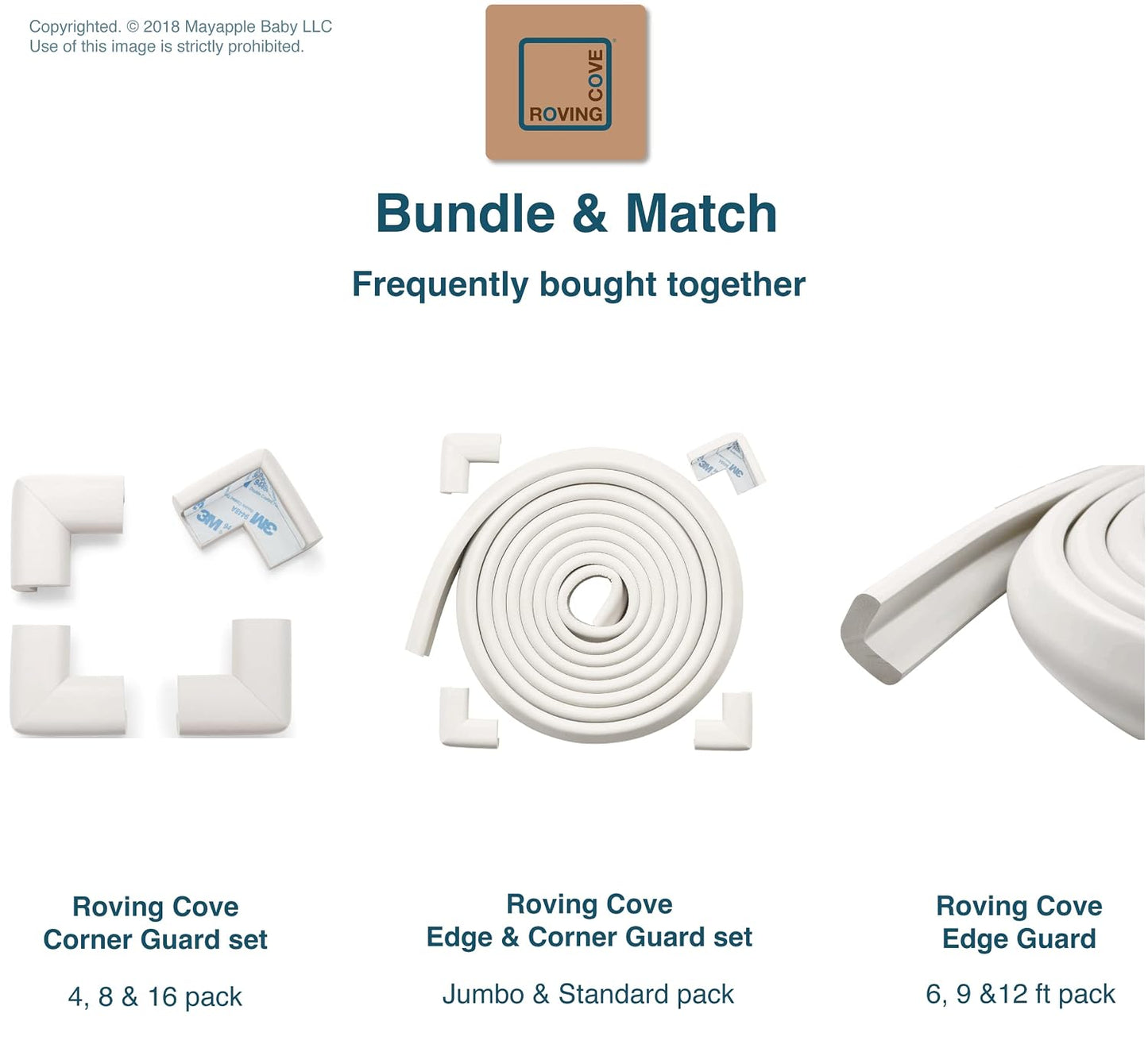 Roving Cove Slimfit Corner Edge Protector for Baby Proofing (Small 15ft Edge 4 Corners), Furniture Safety Bumper Guard, Soft NBR Rubber Foam, 3M Adhesive, Oyster White (Off White)