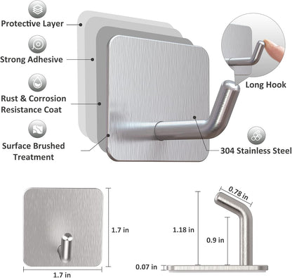 VIS'V Adhesive Hooks, Heavy Duty Shower Wall Stick on Hooks, Waterproof, 2 Extra Adhesive Strips, Black, 4 Pcs
