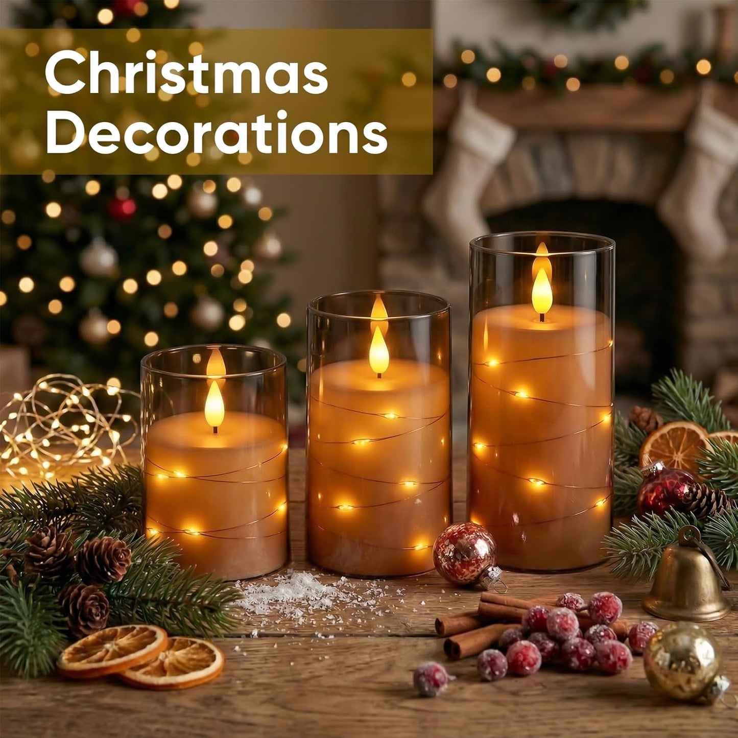 Amagic Red Flameless Candles 3 Set, Flickering Battery Operated Candles Embedded Fairy String Light, Realistic Pillar Candle with Remote Control and Timer, Acrylic, D3 x H4 5" 6"