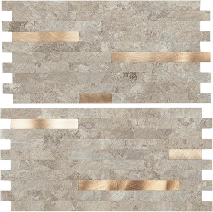 Art3d 10-Sheet Peel and Stick Backsplash Tile for Kitchen Bathroom Fireplace Laundry Room in White Slate with Gold Studded