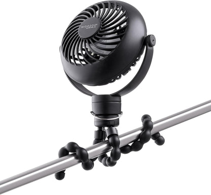 IRIS USA WOOZOO 3.5" Cordless Portable Clip On Fan, USB-C Rechargeable Fan, LED Light, Mosquito Repellent Tray, 360° Tilt, 3 Speeds,Bedside Kitchen Camping Golfing Outdoor Use, Black