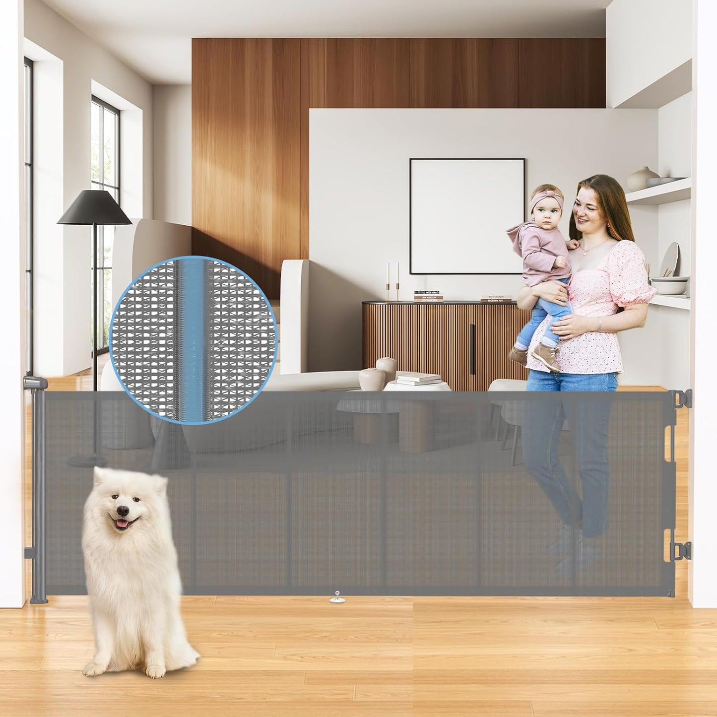 HAMOPY Retractable Baby Gate, 33" Tall, Extends up to 55" Wide, Durable Auto-Lock Baby Gates for Stairs, Mesh Dog Gate and Child Safety Gates for Doorways, Hallways, Indoor, Outdoor(Black)