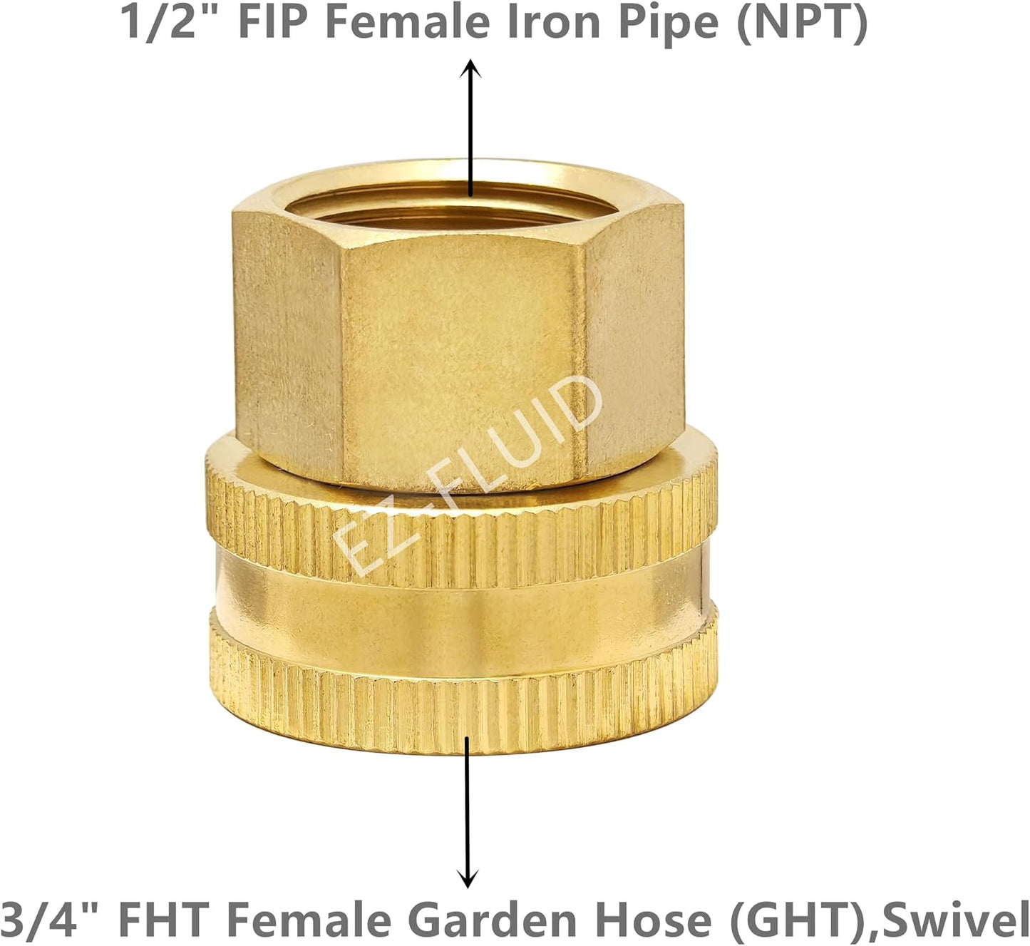 (1) EZ-FLuid 3/4" FHT Female Garden Hose Wye Two way Splitter, Heavy Duty Brass Hose Y Splitter with 1/4Turn Shutoff Ball Valve,2-way 3/4"GHT Threads Connector For outside faucet and hose bibb spigot