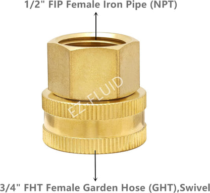(1) EZ-FLuid 3/4" FHT Female Garden Hose Wye Two way Splitter, Heavy Duty Brass Hose Y Splitter with 1/4Turn Shutoff Ball Valve,2-way 3/4"GHT Threads Connector For outside faucet and hose bibb spigot