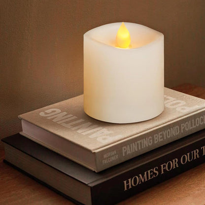 3x3 Flickering Flameless Candles Set of 2, 2AA Battery Life 600 Hours Battery Candles Flickering with Timer,3 inch Flameless Candles with Remote for Indoor/Outdoor, Ivory