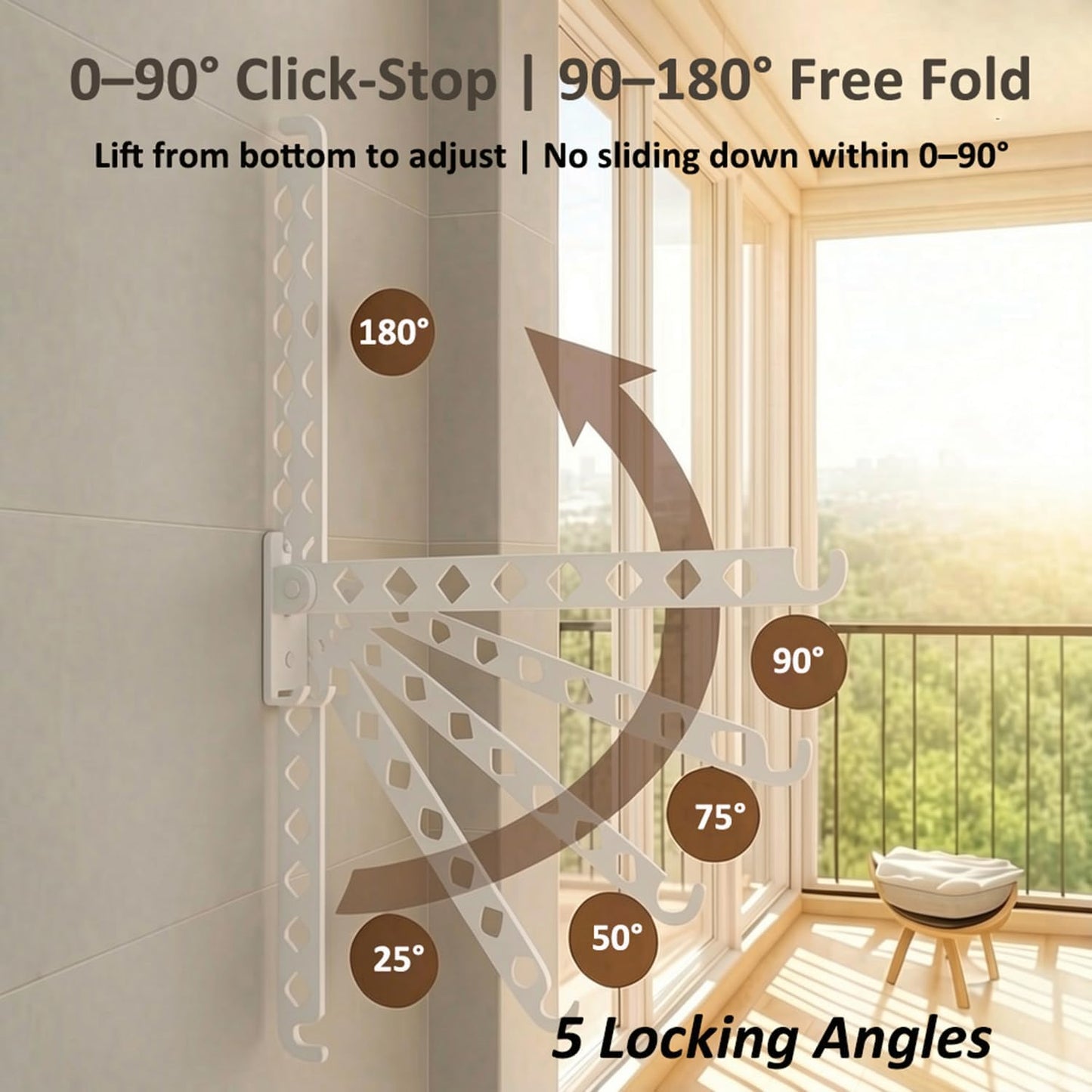 Laundry Drying Rack Wall Mounted Foldable Clothes Drying Rack for Laundry Room, Stainless Steel 11 Hanging Points No-Slide Folding Arm with 4 Angles Rustproof for Bathroom – White 2 Pack