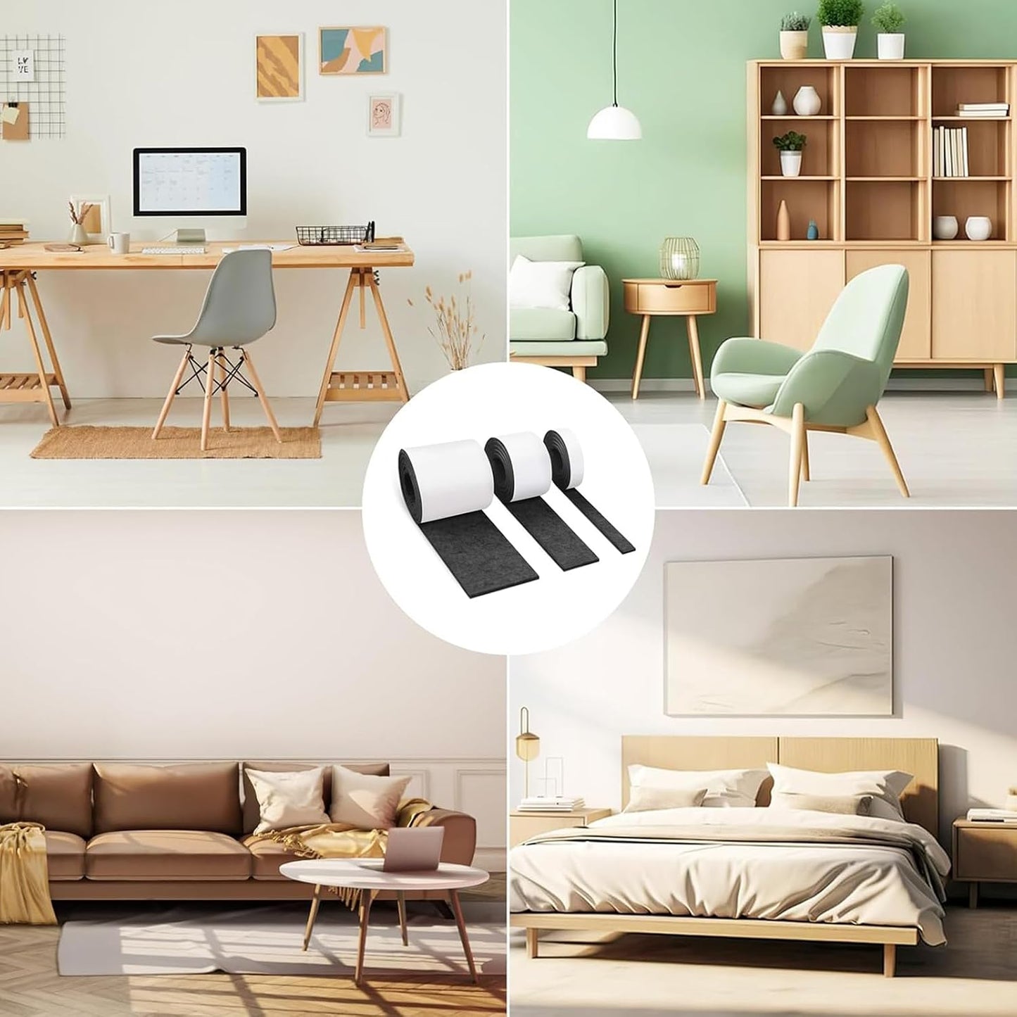 Felt Furniture Pads, 3 Rolls Furniture Felt Pads Hardwood Floor Wall Protectors Non Slip Self Adhesive Cuttable Black Strip Tape Floor Protectors for Table Chair Bed Sofa Legs