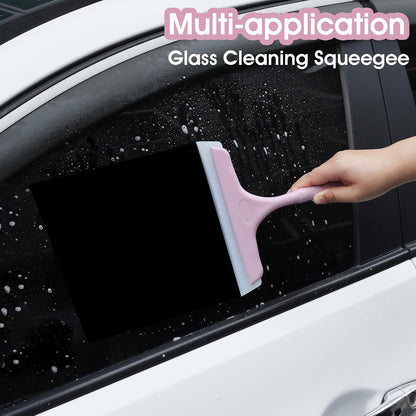5" Silicone Shower Squeegee for Glass Doors & Car Windows - Small & Mini Size Streak-Free Cleaner, Bathroom, Mirror, Tile Scraper - Compact Pink with Hanging Hole, Kitchen Safe Water Blade