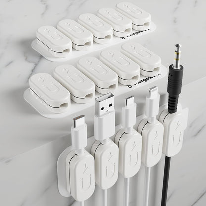 Chargeworx Magnetic Cable Clips - Cord Holder Organizer, No Drill Self-Adhesive Base, Cable Organizer, Repositionable Magnetic Clips, 5-Pack, USB-C Lightning Micro-USB, Desk Nightstand Wall Car, Black