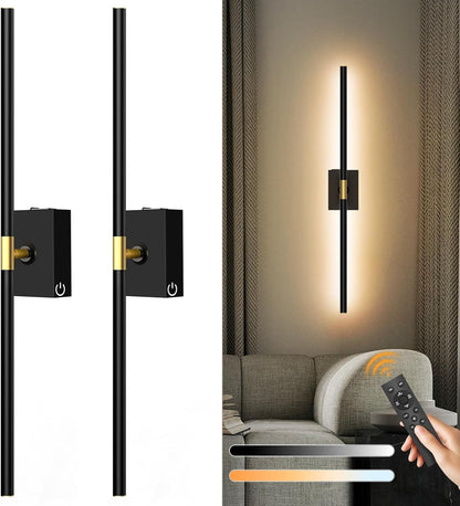 Eneru Battery Operated Wall Sconce Lights - 10000mAh Rechargeable Wireless Wall Sconces Set of Two with Touch and Remote, 360° Rotate, 4 Colors LED Wall Lamp for Living Room Bedroom Hallway (Gold)