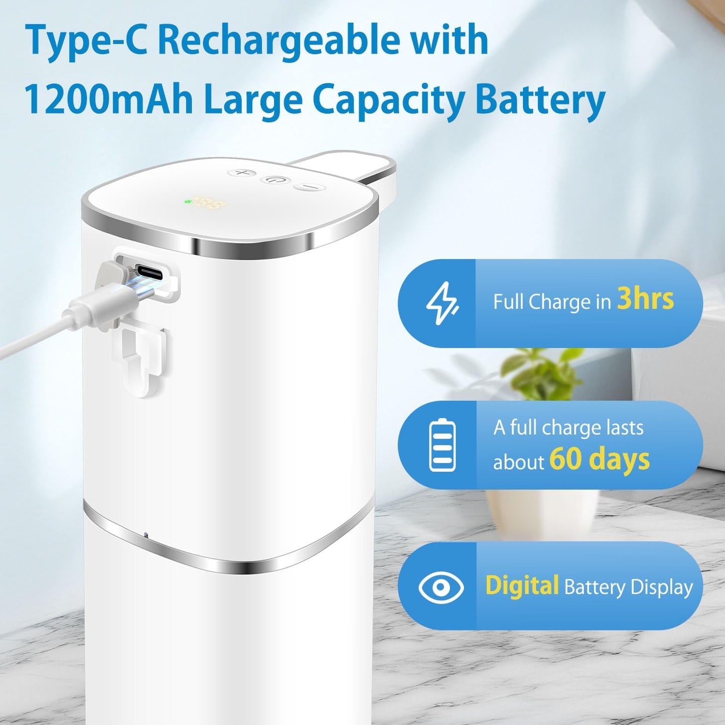 Automatic Foaming Soap Dispenser Touchless, Digital Display 9-Level Adjustable Smart Hand & Dish Soap Dispenser, USB Rechargeable, 13.5oz/400mL Wall Mounted for Bathroom Kitchen, Hotel, Restaurant