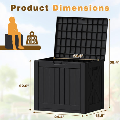 Flamaker Resin Deck Box 120 Gallon Waterproof Large Outdoor Indoor Storage Box Imitation Wood Resin for Patio Furniture Garden Tools and Pool (Black)