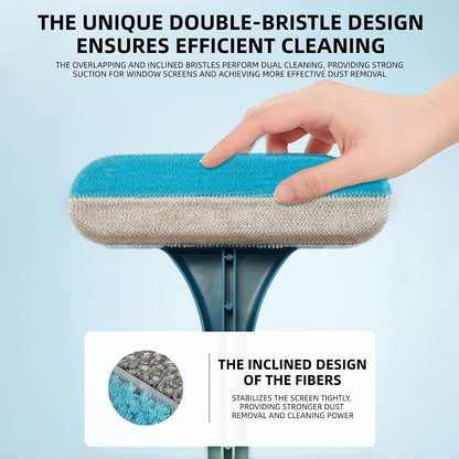 2-in-1 Window Screen Cleaning Brush, Double-Sided Mesh Screen Cleaner with Long Handle, High-Density Microfiber Dust Removal Brush for Window, Glass, Home and Car Interior (Green)