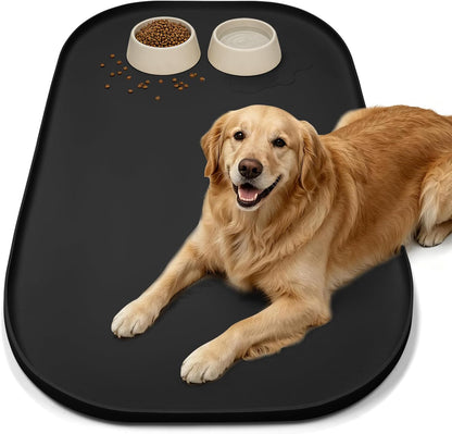 SMILOOL Silicone Pet Food Mat with Raised Edge for Food and Water Bowl, Dog Feeding Mats, Cat Food Trays for Floor Waterproof, Rubber Tray for Dogs and Cats, 19 x 12 x 0.7 Black