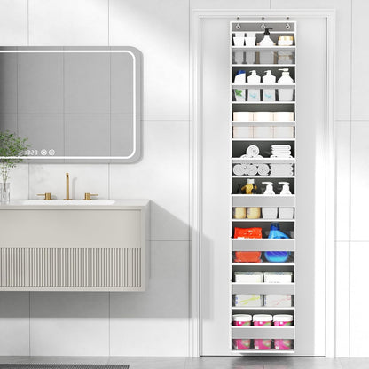 6 Tiers Over The Door Organizer, Heavy Duty Hanging Organizer Storage with Large Capacity Pockets, Behind Door Storage Hanging Shelves for Closet Wall Bathroom Bedroom Nursery Pantry, 1 Pack Grey