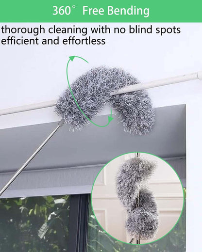 110" Extendable Feather Duster with Extension Pole, Ceiling Fan Cleaner Duster for High Ceiling, Bendable Microfiber Head, Long Handle Duster for Cleaning Fan, Furniture, and Cars (3 replaceable head)