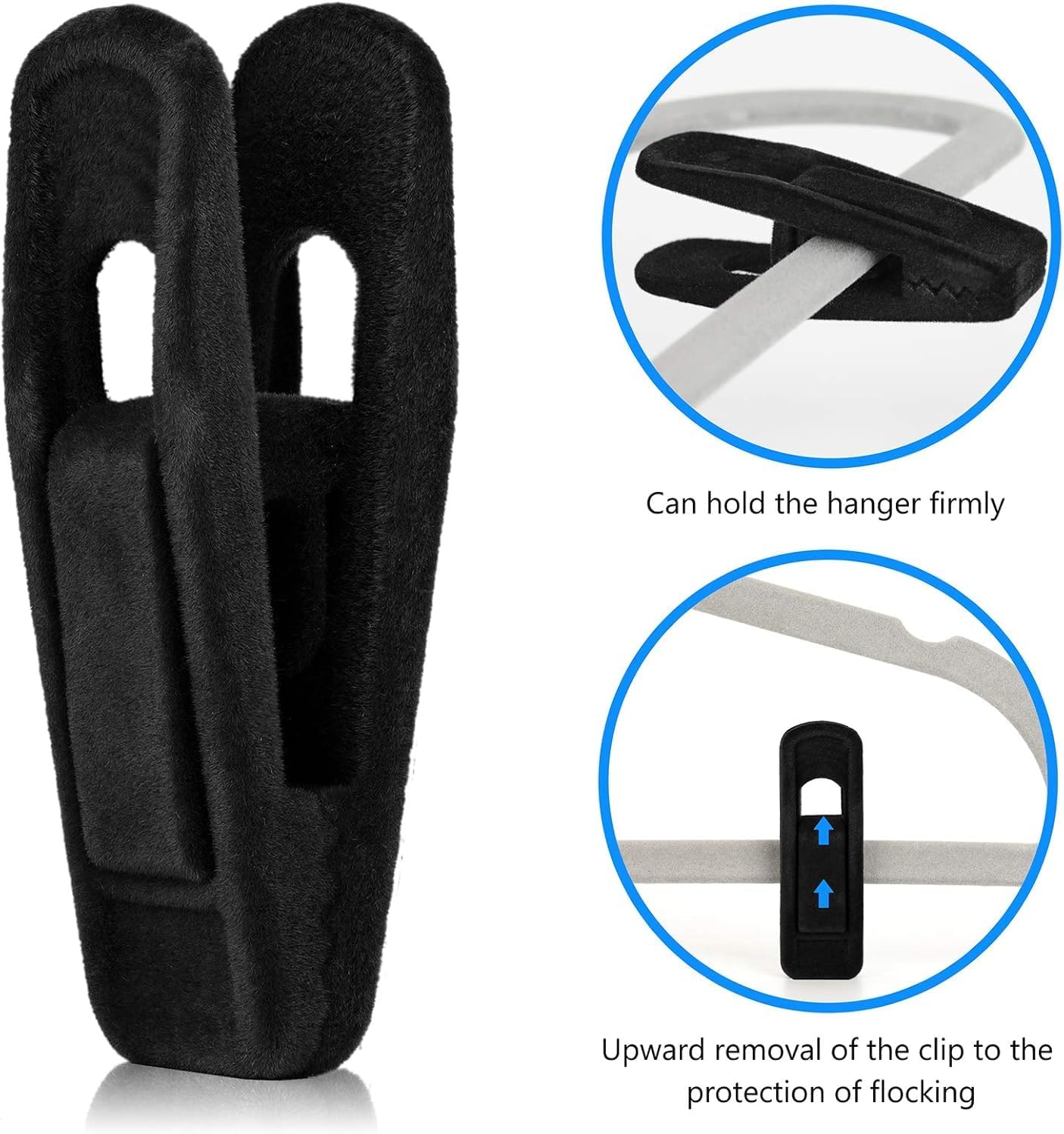Tinfol Velvet Hanger Clips, 24 Pack Black Pants Hangers Clips, Large Opening Clothes Pin, Strong Finger Flocked Clip Perfect for Use with Slim-line Clothes Velvet Hanger