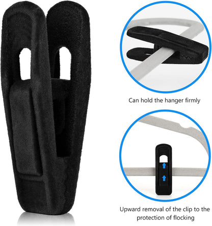 Tinfol Velvet Hanger Clips, 24 Pack Black Pants Hangers Clips, Large Opening Clothes Pin, Strong Finger Flocked Clip Perfect for Use with Slim-line Clothes Velvet Hanger