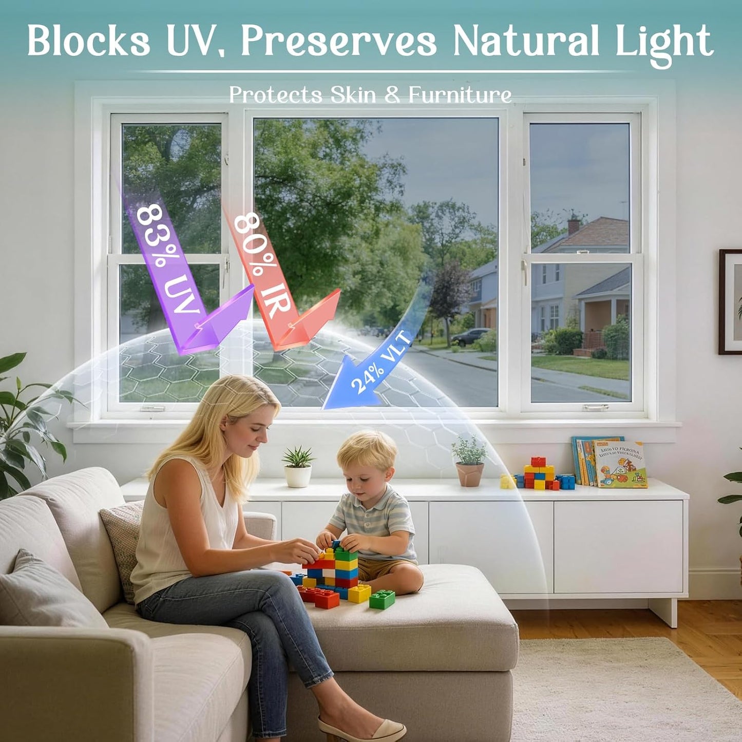 Haton Window Privacy Film, Stained Glass Rainbow Film Decorative Window Clings, Static Cling Sun Blocking Stickers Decals Coverings Tint for Home Heat Control, Non-Adhesive 17.5" x 78.7"