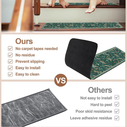 OJIA Insect Print Stair Treads Non Slip Stair Runners for Wooden Steps Indoor, 15PCS 8"x30" Rubber Backing Carpet Treads for Wood Stairs Staircase Step Treads for Kids & Dogs, Stair Covers, Black
