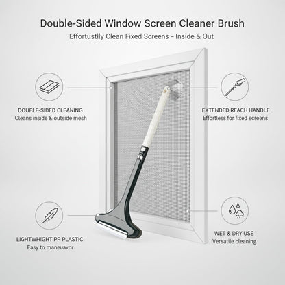 Clean Fixed Window Screens Without Removal: Double-Sided Mesh Brush Tool, Durable PP Plastic