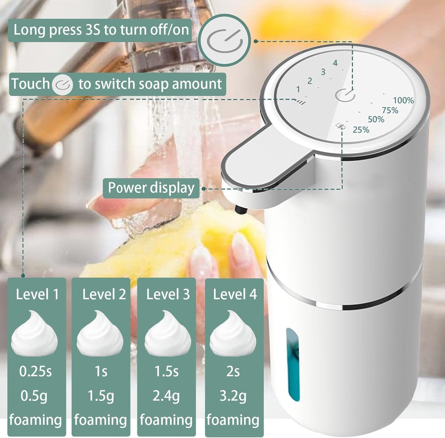 Automatic Soap Dispenser – Touchless Foaming Soap Dispenser 400ml USB Rechargeable Dispenser Electric Wall Mounted 4levels Adjustable Foam Soap Dispenser Pump for Bathroom Kitchen(Silver)
