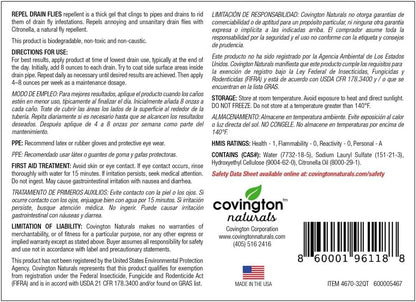 Covington Drain Fly Treatment Gel (32oz) Drain Maintenance & Odor Control for Kitchen & Bathroom Drains, Plant Based Thick Clinging Formula Breaks Down Grease & Organic Build-Up. Made in USA