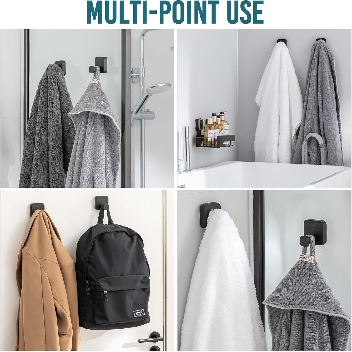 TAILI Suction Cup Razor Holder in Shower 2 Pack, Towel, Loofah, Shaver Holder for Bathroom Wall, Powerful Suction Cup Shower Hooks, Easy to Install and Reuse, White