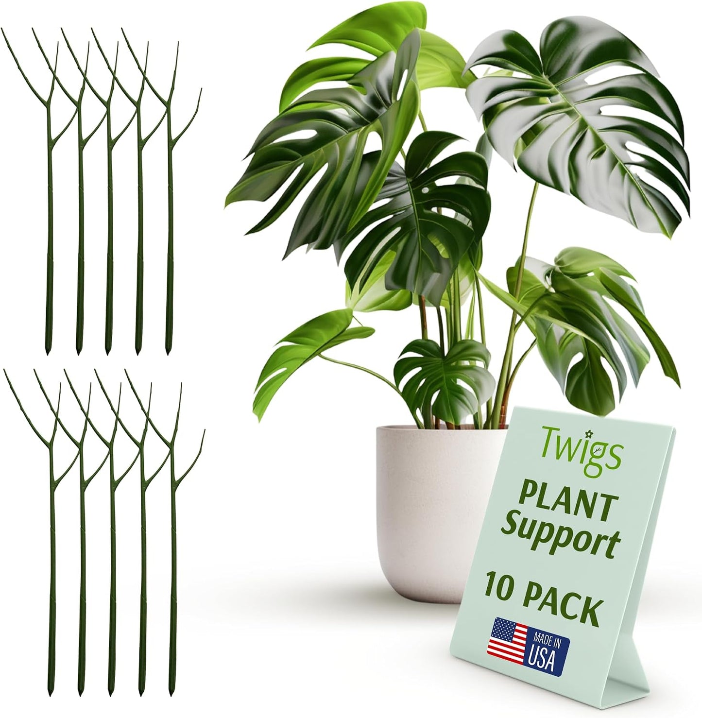 Twigs GA Original Plant Support Stakes, Moonstone, 3-Pack, 22" L | Made in USA, UV-Protected Poles, Natural-Looking Stem Support Stakes, Stick Structures for Flower Plants & Vases up to 3ft