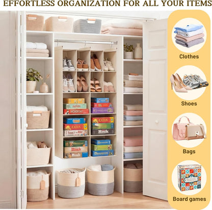 Ofiray-home 6 Tier Hanging Closet Organizer, 16 Compartments Sweater Organizer for Closet with 3 Sturdy Hooks, Closet Organizers and Storage, Wardrobe, Rv, Garment Rack, Grey