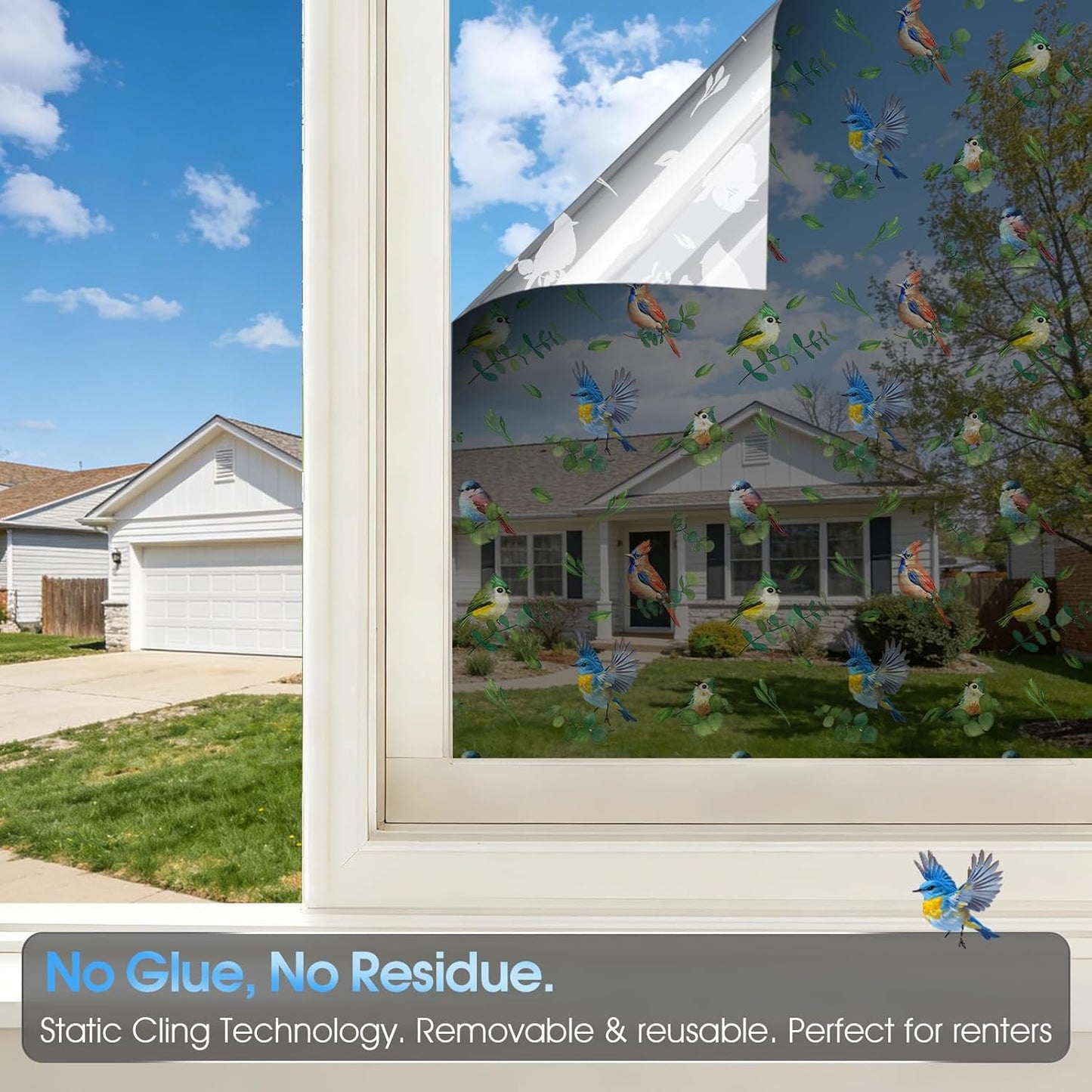 Frosted Window Privacy Film - Brushed Silver Static Cling Glass Film for Bathroom, Day and Night Door Privacy Film Window Cover to Stop Dog Barking, 17.5x78.7 Inch, Pure
