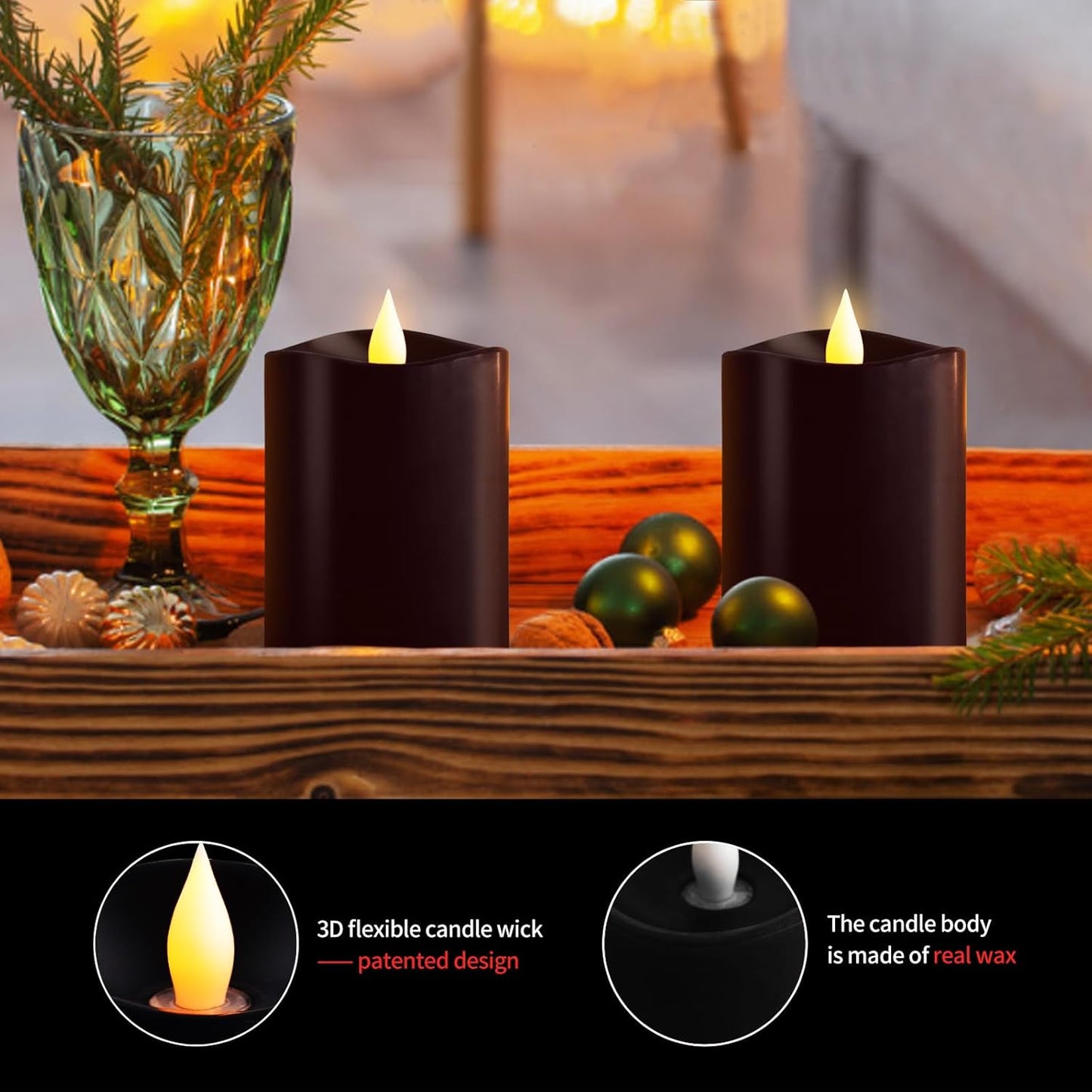 3x3 Flickering Flameless Candles Set of 2, 2AA Battery Life 600 Hours Battery Candles Flickering with Timer,3 inch Flameless Candles with Remote for Indoor/Outdoor, Ivory