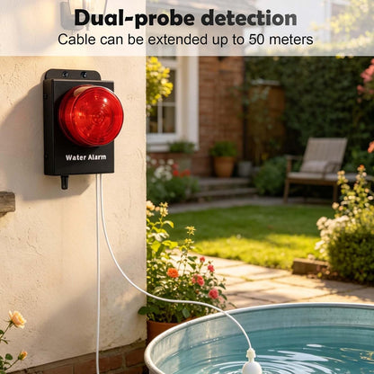 Water Level Leak Alarm with 16.4Ft 2 Sensors,120dB Strobe, Metal | 9V Battery-Powered, Dual Sensors Float Switch and Leak Probe, Adjustable Volume, For Sump Pump Dishwasher Under Sink Basement