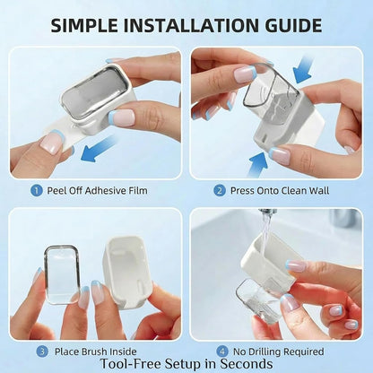 2-in-1 Toothbrush Covers Caps with Adhesive Holder, Portable Electric Toothbrush Head Protector, Wall Mount Toothbrush Organizer for Bathroom & Travel
